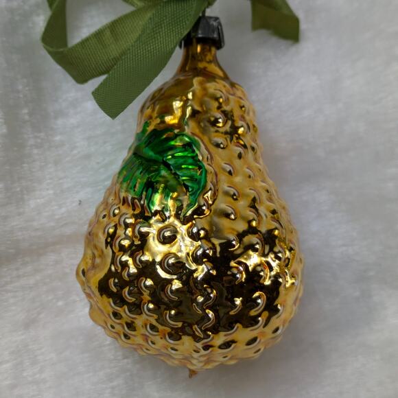 Pear Face Mercury Christmas Ornament Gold Textured Antique Germany Hand Blown - Picture 5 of 9